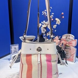 Kate Spade Marti Striped White /Pink/0range Canvas Bucket Bag